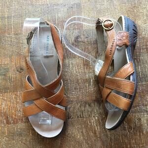 Merrell Womens 10 Bassoon Tan Leather Criss Cross Slingback Sandals Comfort